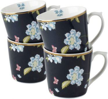 Laura Ashley Blueprint Tassen Set Midnight Uni 4x320ml